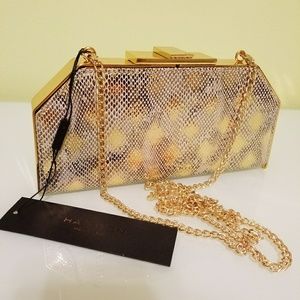 HALSTON Heritage Embossed Geo Frame Leather Clutch